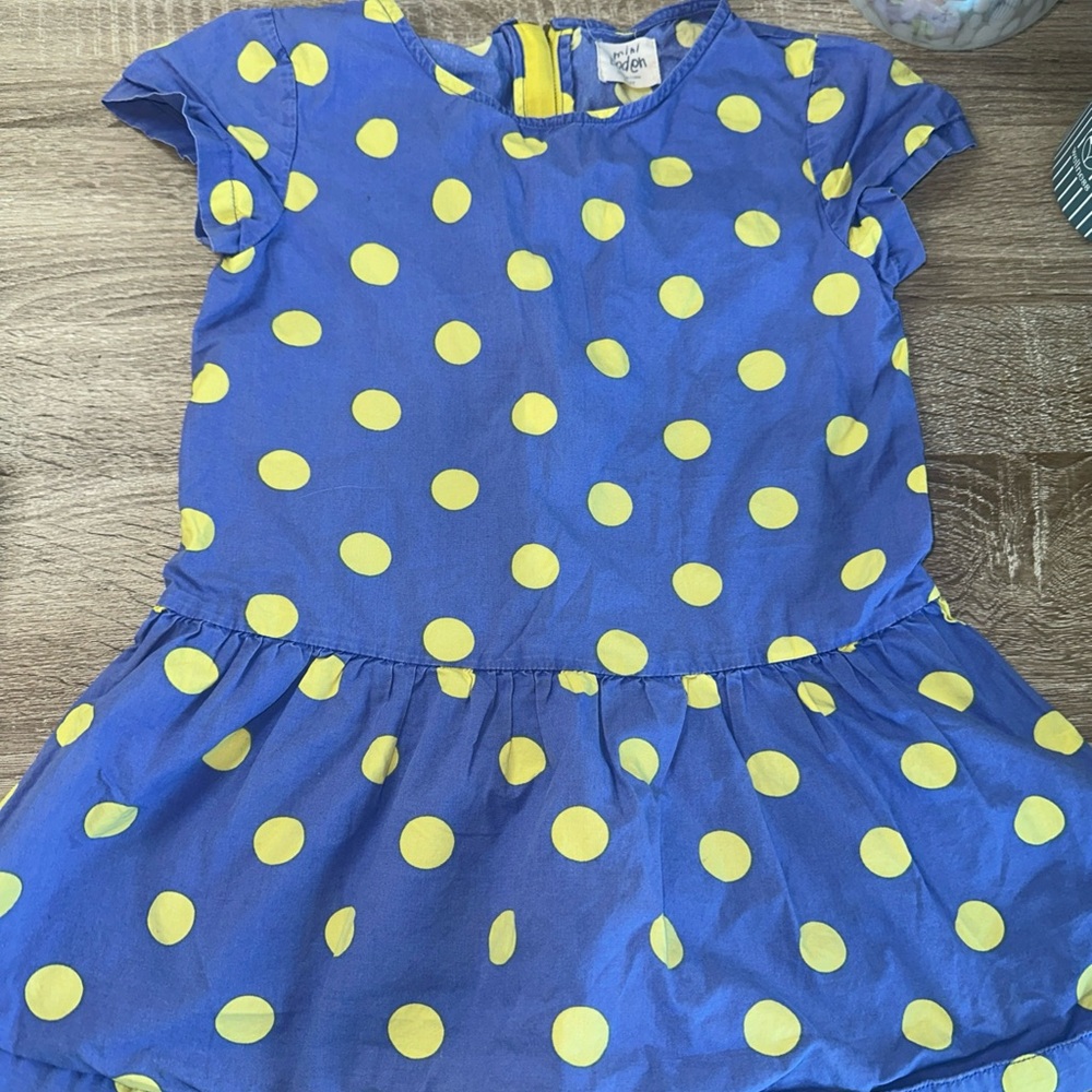 MINI BODEN GIRLS 3/4SHORT SLEEVED dress, POLKA DOT, BACK ZIP, COTTON